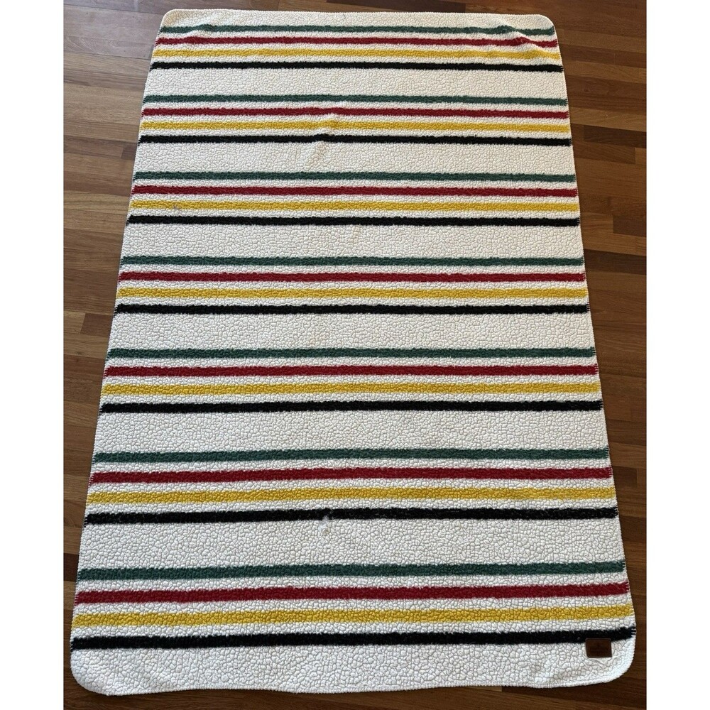 Pendleton Striped Sherpa Throw Blanket 72”x48”